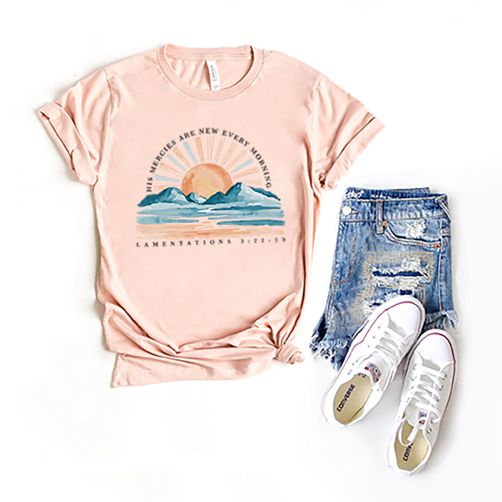 His Mercies Are New Watercolor | Short Sleeve Crew Neck