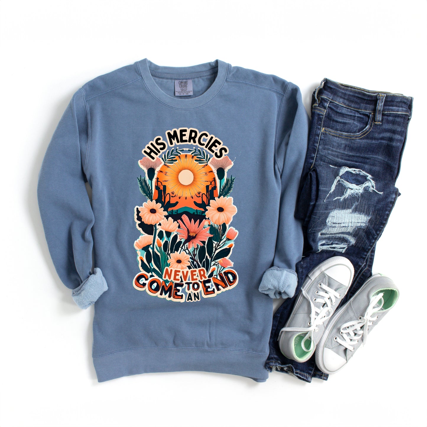 His Mercies Never End | Garment Dyed Sweatshirt