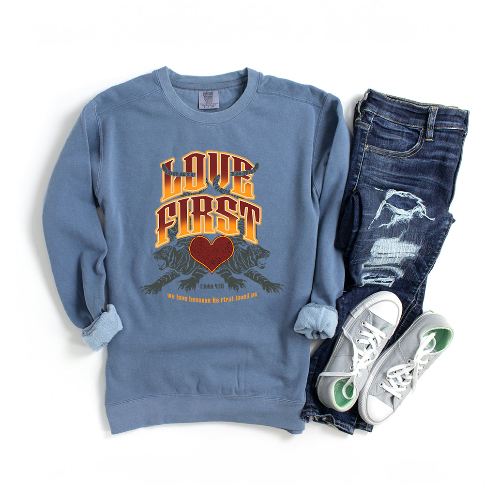 Love First Scripture | Garment Dyed Sweatshirt