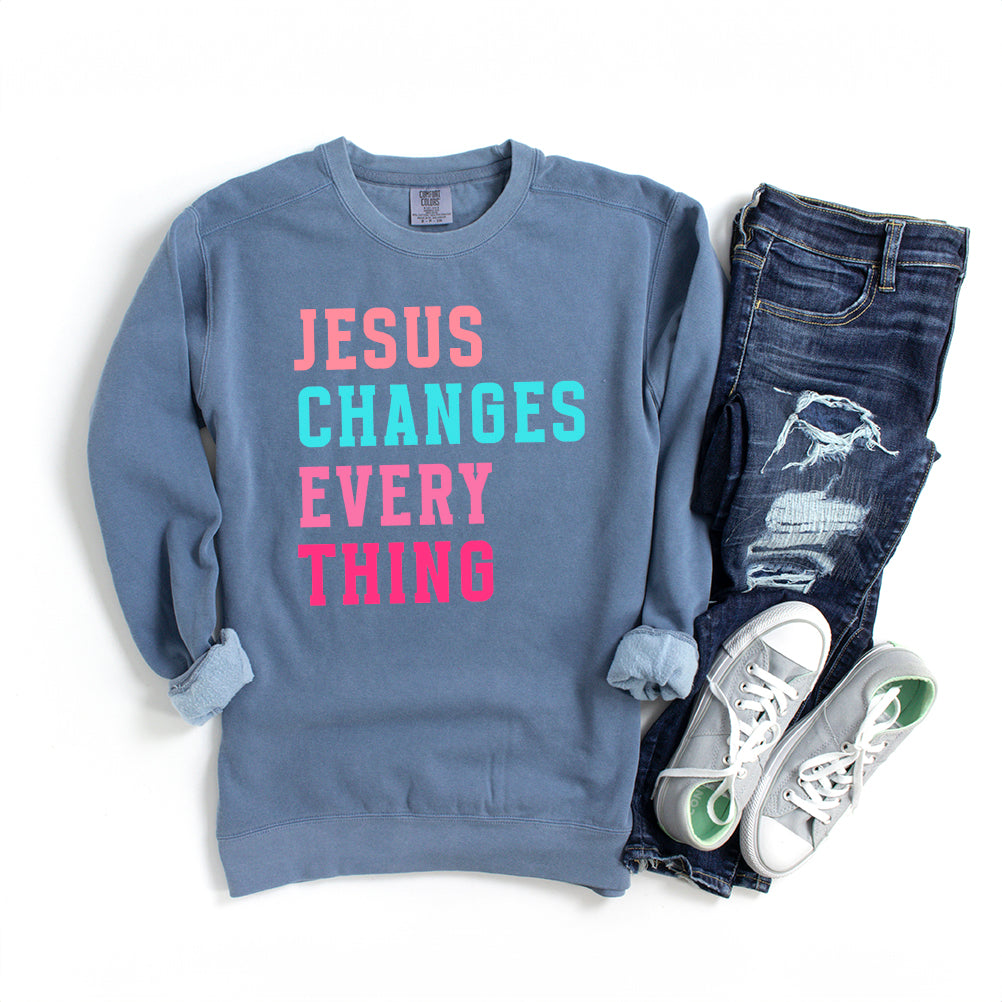 Jesus Changes Block Colorful | Garment Dyed Sweatshirt