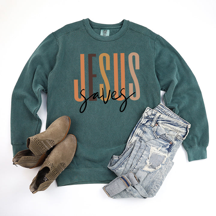 Jesus Saves Cursive | Garment Dyed Sweatshirt