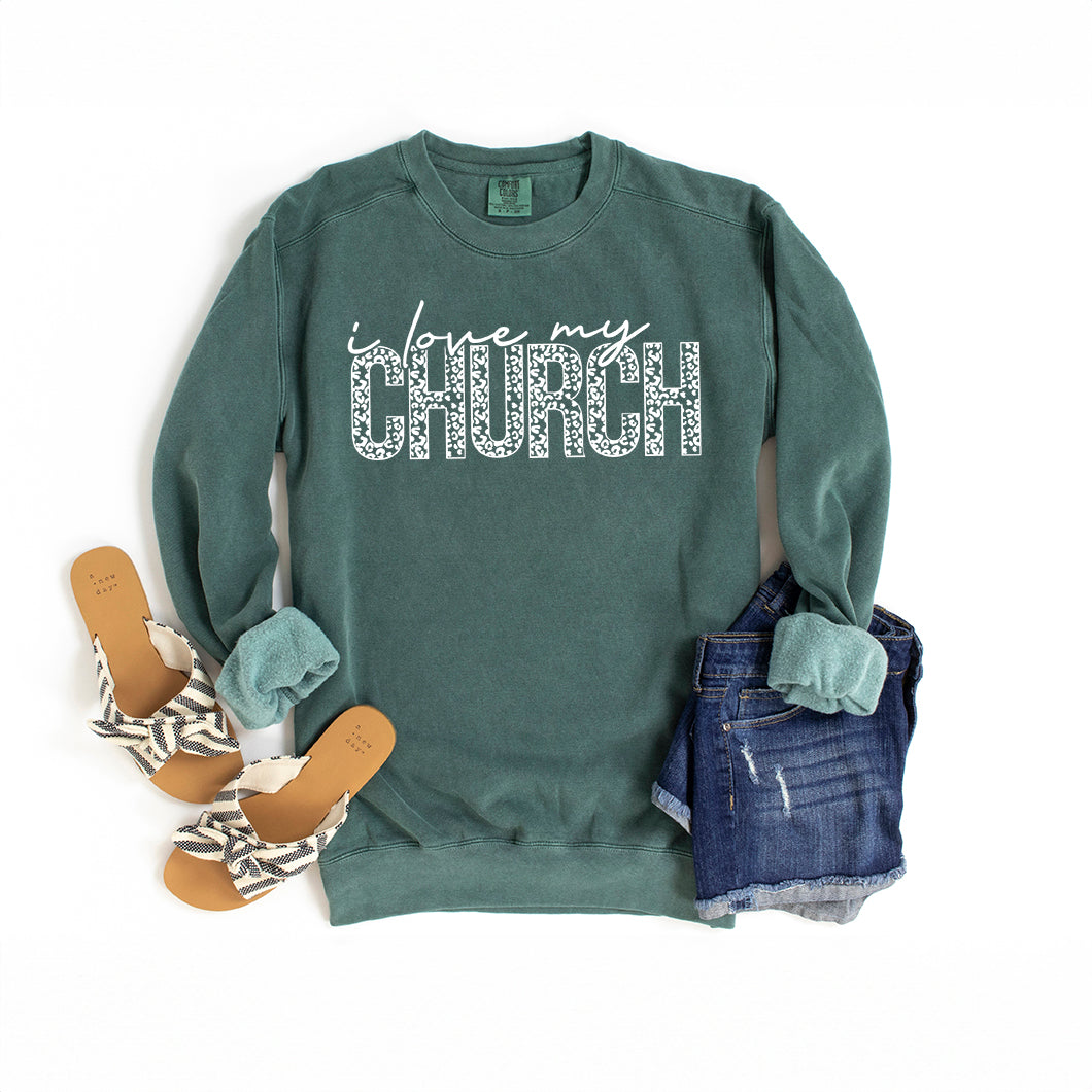 I Love My Church Leopard | Garment Dyed Sweatshirt