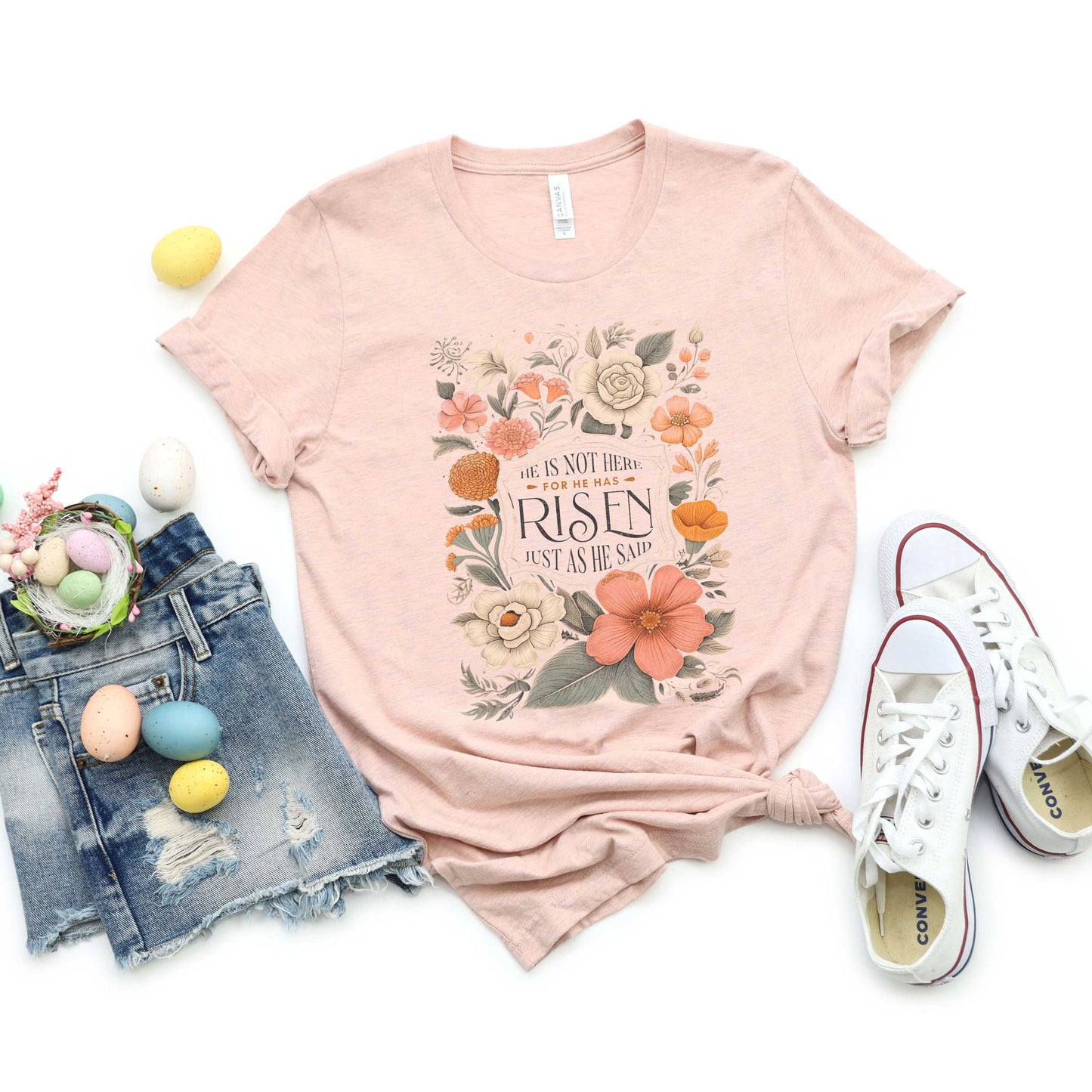 He Has Risen Distressed Floral | Short Sleeve Crew Neck