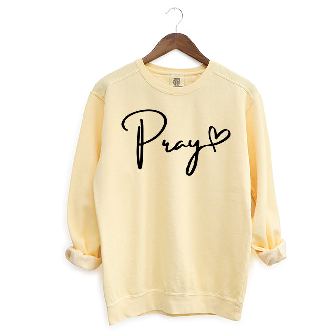 Pray Cursive Heart | Garment Dyed Sweatshirt