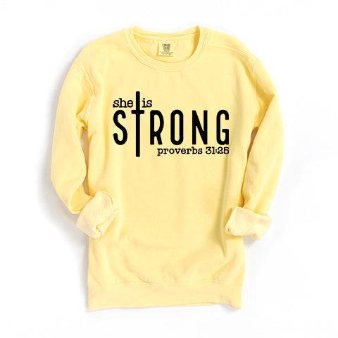 She Is Strong Cross | Garment Dyed Sweatshirt