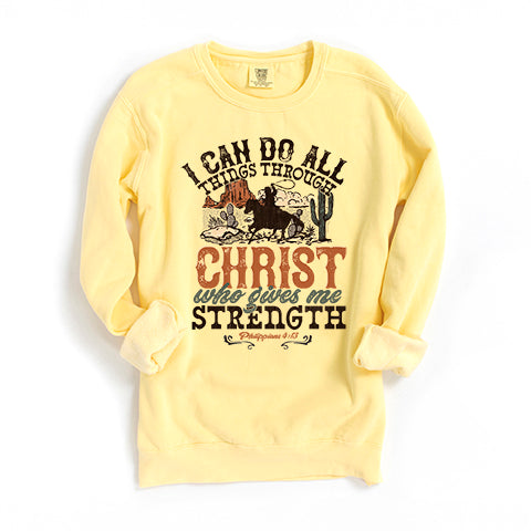 I Can Do All Things Through Christ Cowboy | Garment Dyed Sweatshirt