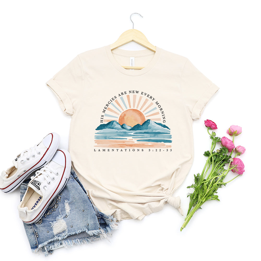His Mercies Are New Watercolor | Short Sleeve Crew Neck