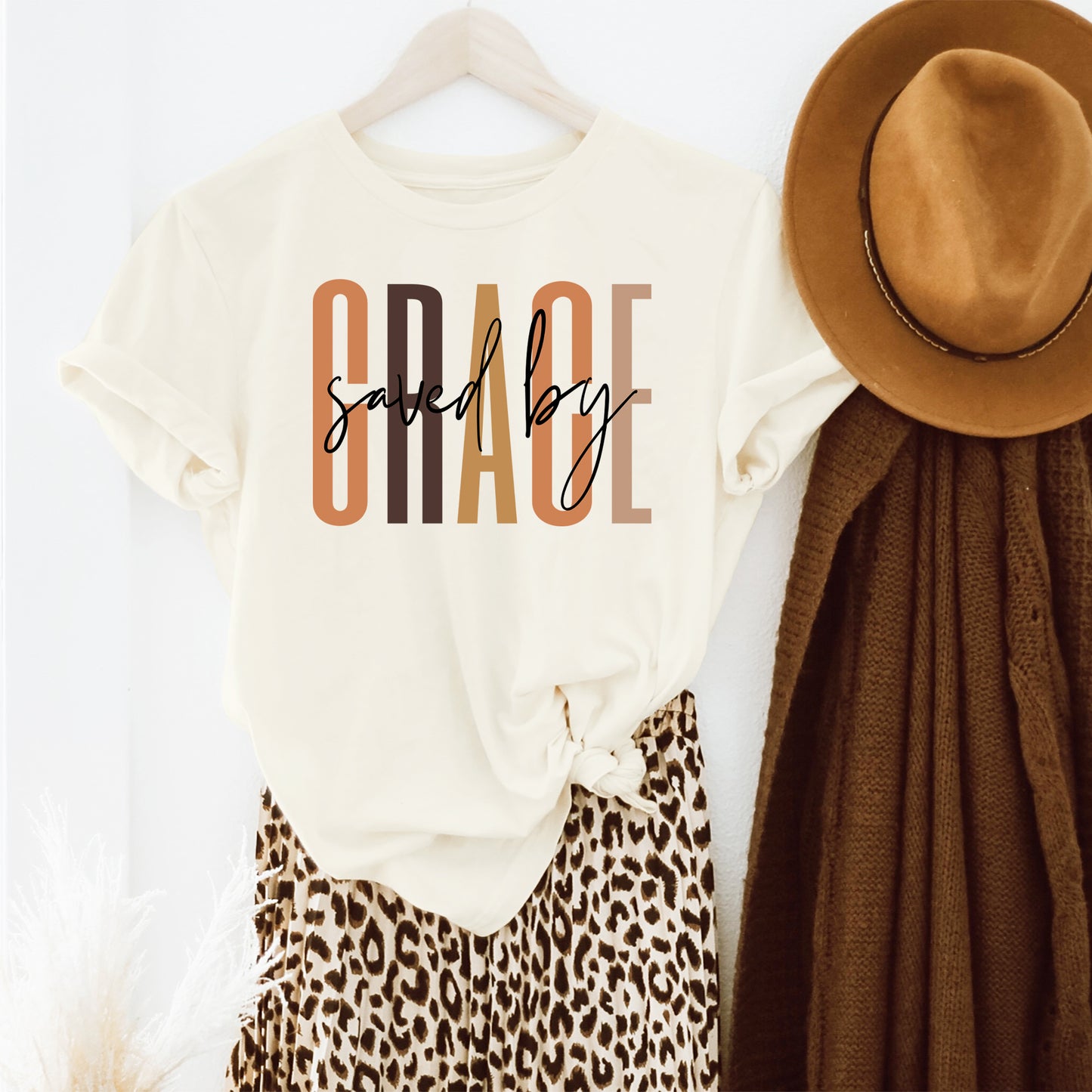 Saved By Grace Cursive | Short Sleeve Crew Neck