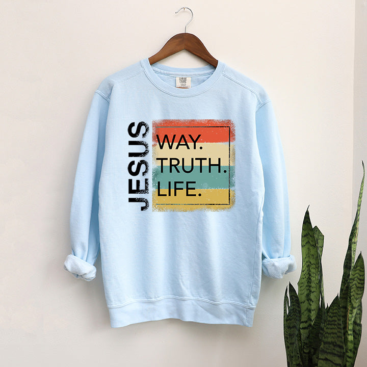 Jesus Way Truth Light Colorful | Garment Dyed Sweatshirt