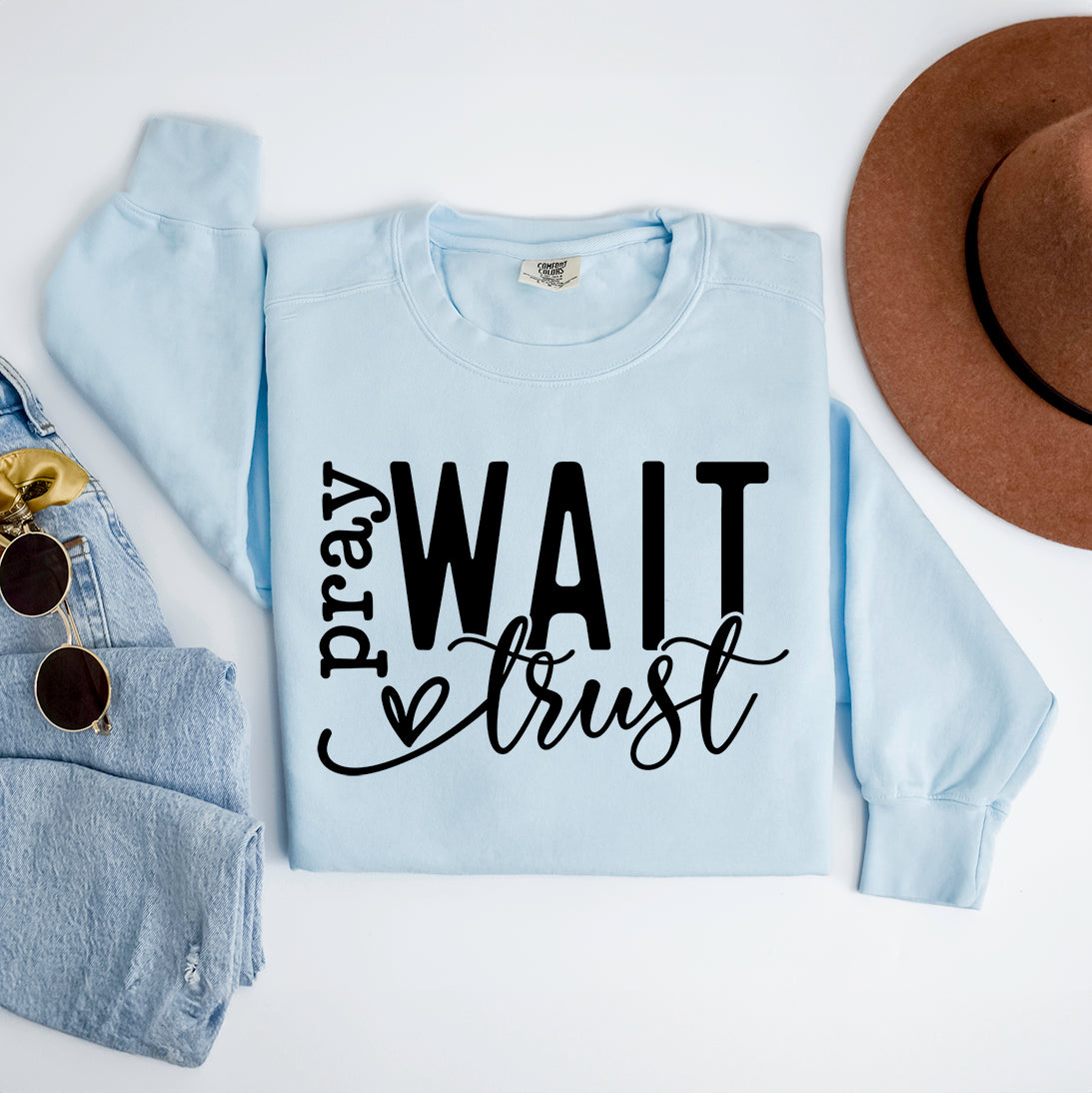 Pray Wait Trust Cursive | Garment Dyed Sweatshirt