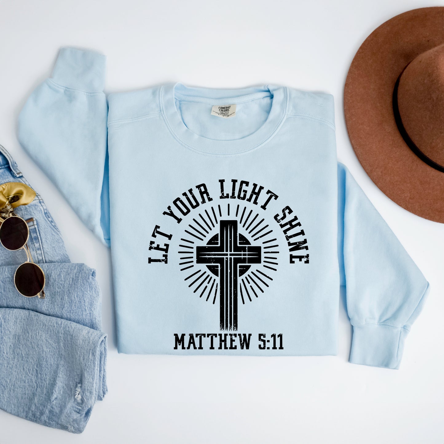 Let Your Light Shine Cross | Garment Dyed Sweatshirt
