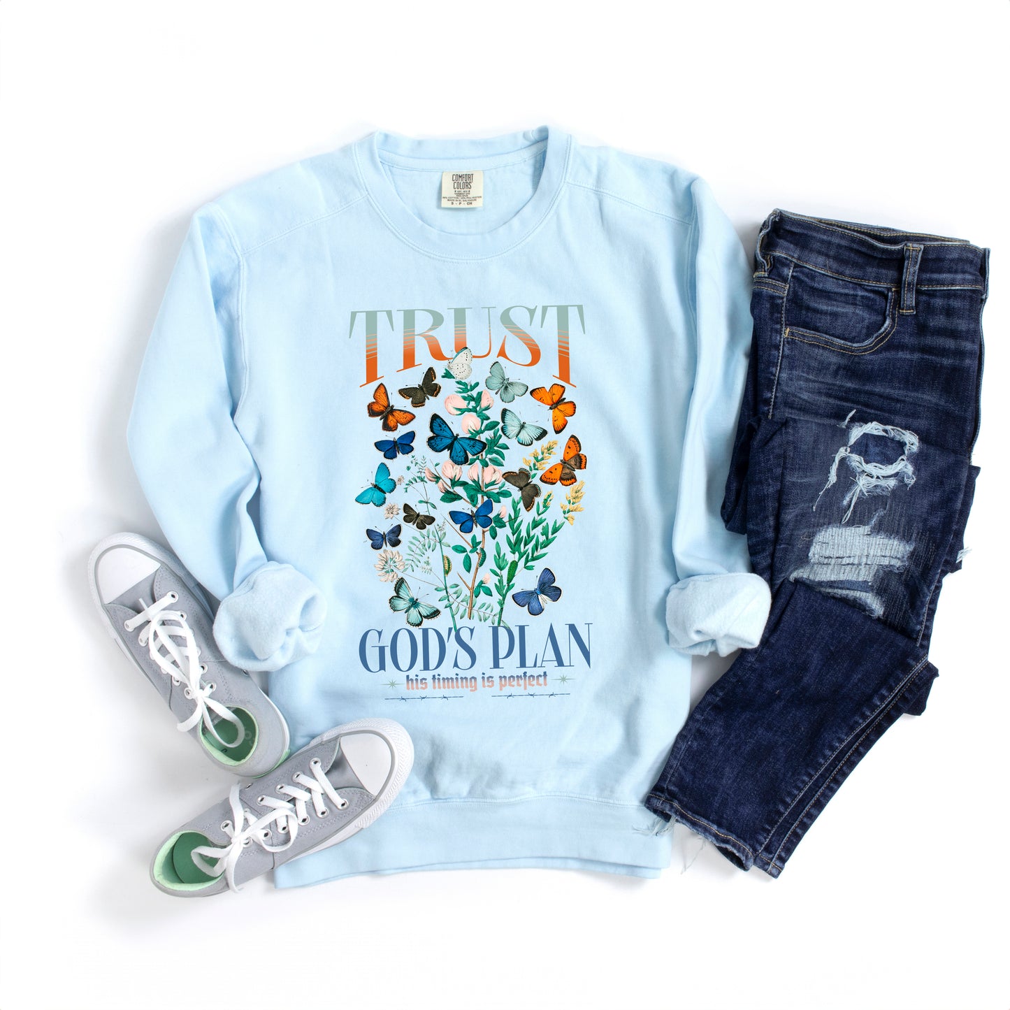 Trust God's Plans Butterflies | Garment Dyed Sweatshirt