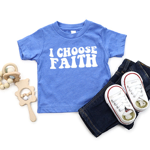 Retro I Choose Faith Wavy | Youth Short Sleeve Crew