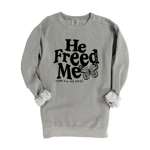 He Freed Me Butterfly | Garment Dyed Sweatshirt