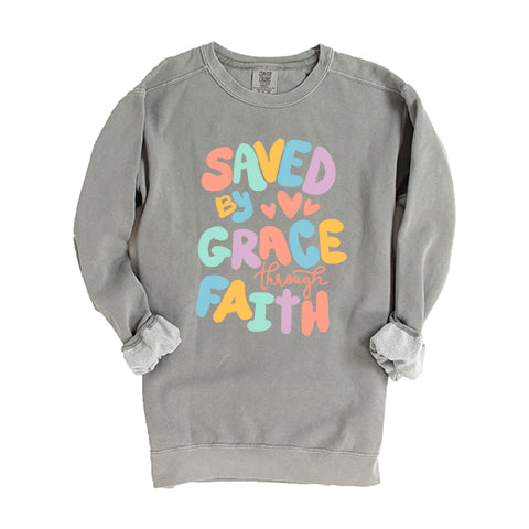 Saved By Grace Hearts | Garment Dyed Sweatshirt