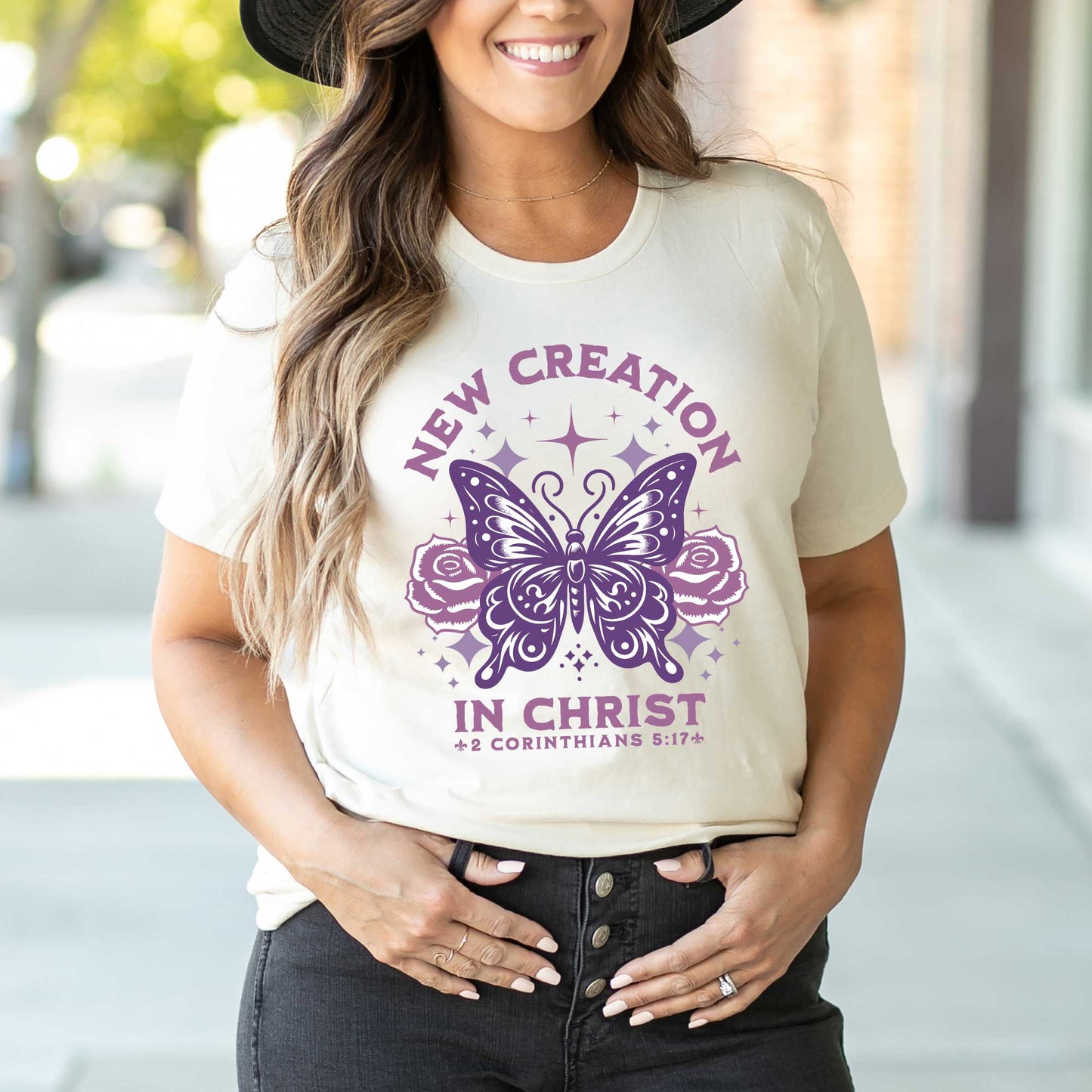Purple New Creation Butterfly | Short Sleeve Crew Neck