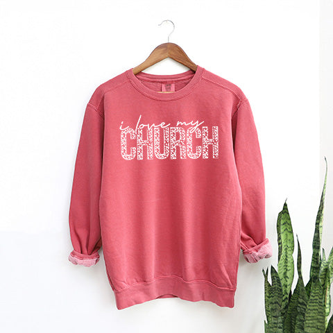 I Love My Church Leopard | Garment Dyed Sweatshirt