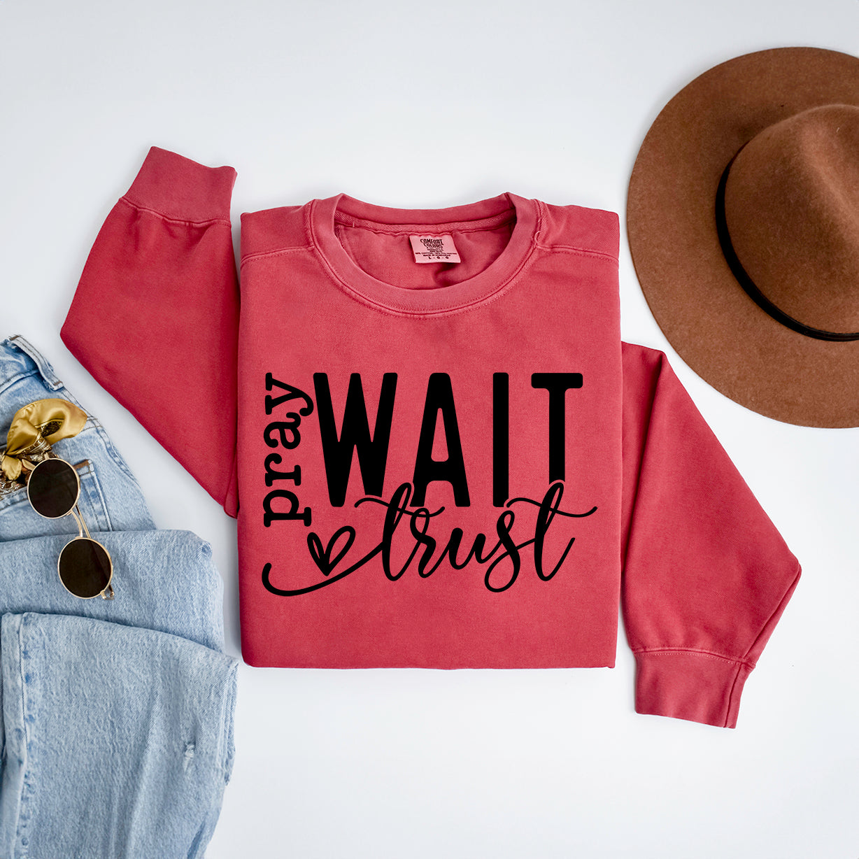 Pray Wait Trust Cursive | Garment Dyed Sweatshirt