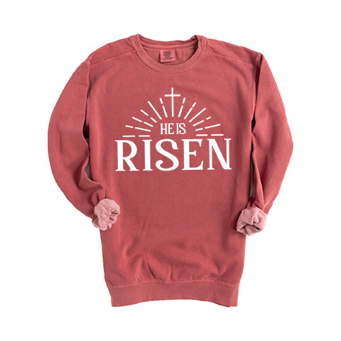 He Is Risen Cross In Sun Ray | Garment Dyed Sweatshirt