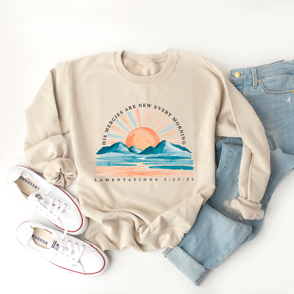His Mercies Are New Watercolor | Sweatshirt