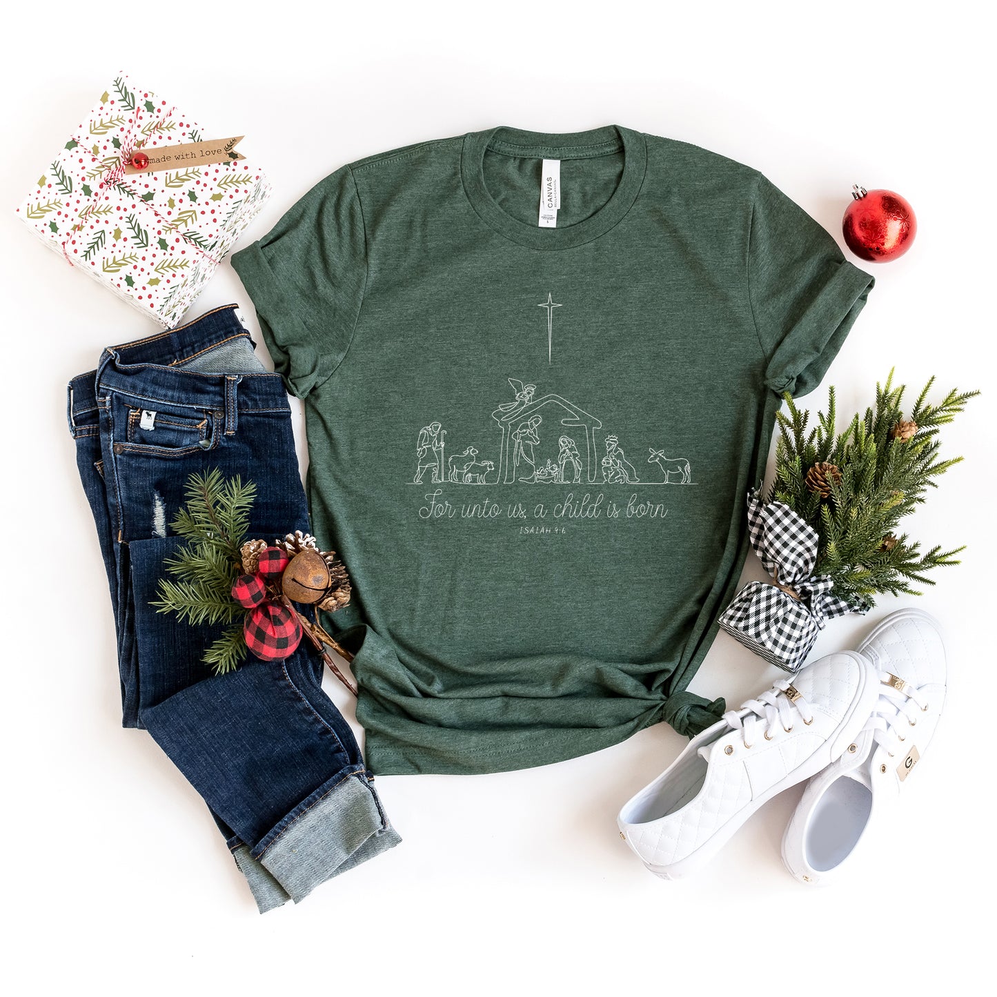 For Unto Us a Child is Born Nativity | Short Sleeve Crewneck