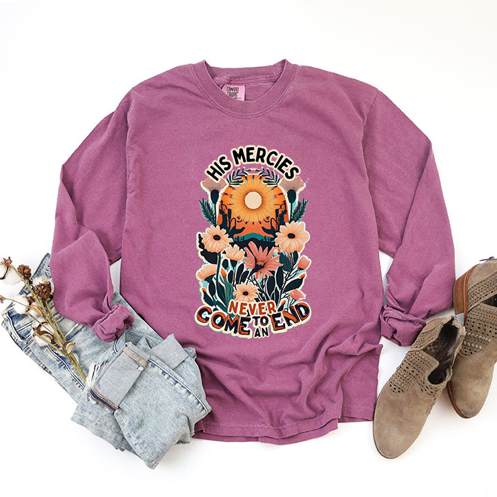 His Mercies Never End | Garment Dyed Long Sleeve