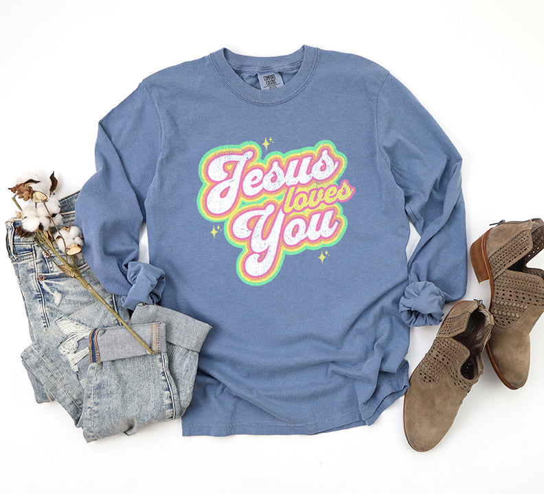 Jesus Loves You Stars | Garment Dyed Long Sleeve