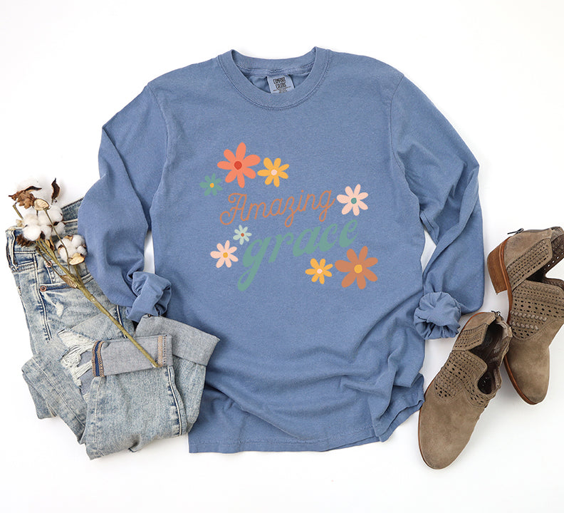 Amazing Grace Flowers | Garment Dyed Long Sleeve