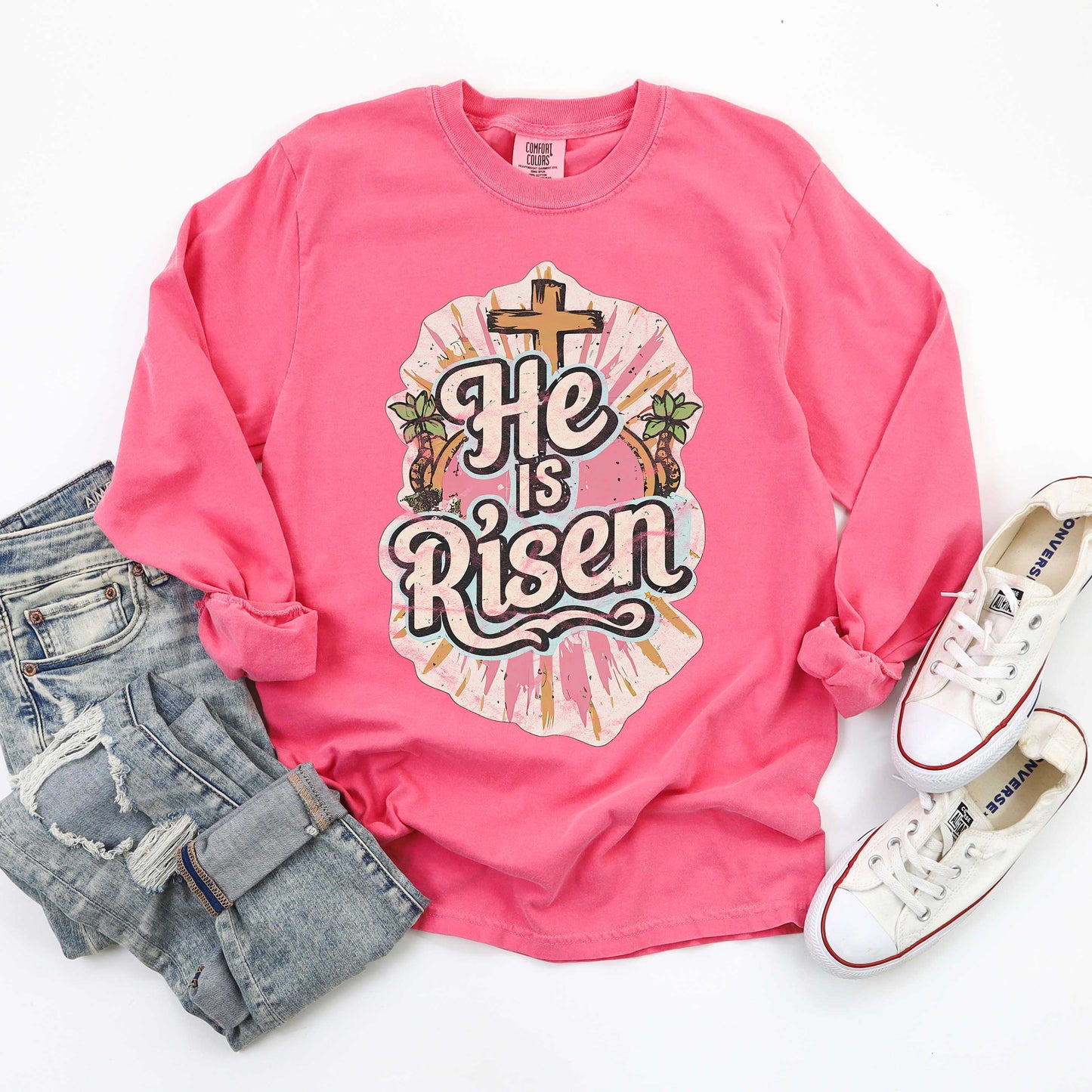 He Is Risen Distressed | Garment Dyed Long Sleeve