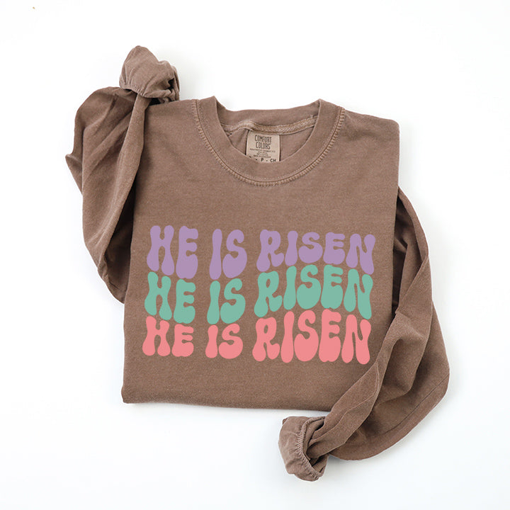 He Is Risen Stacked Wavy Colorful | Garment Dyed Long Sleeve
