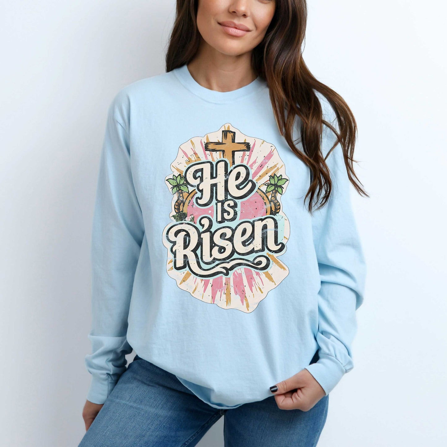 He Is Risen Distressed | Garment Dyed Long Sleeve