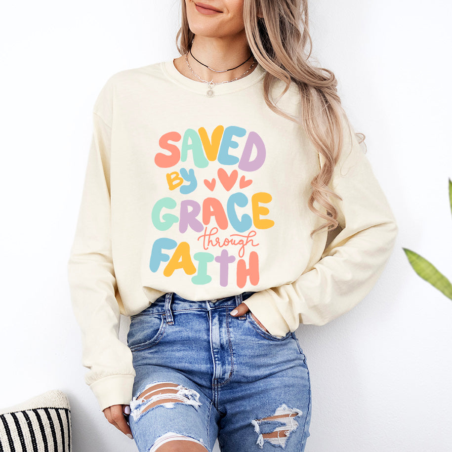Saved By Grace Hearts | Garment Dyed Long Sleeve