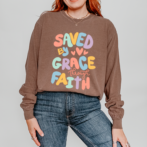 Saved By Grace Hearts | Garment Dyed Long Sleeve