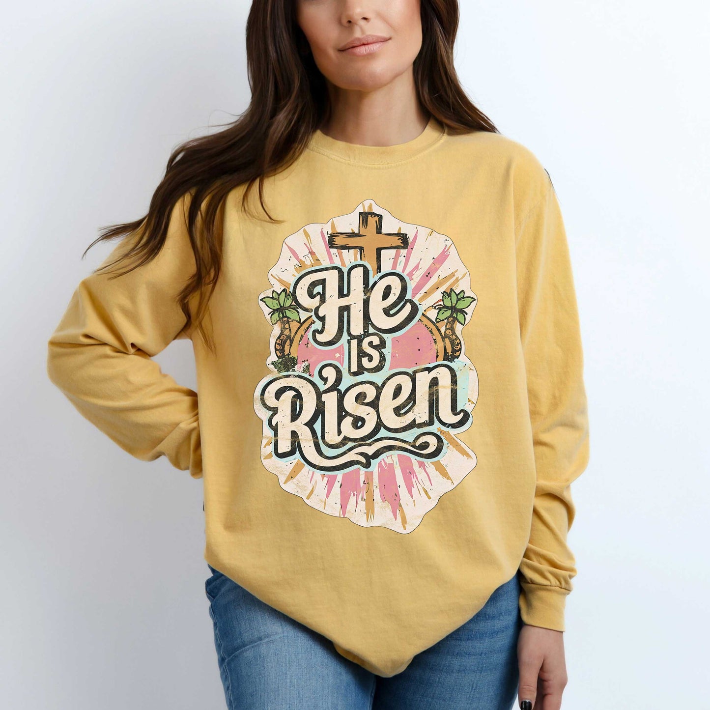He Is Risen Distressed | Garment Dyed Long Sleeve