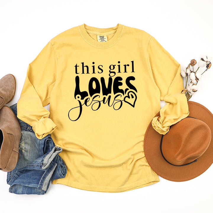 This Girl Loves Jesus Heart | Garment Dyed Long Sleeve