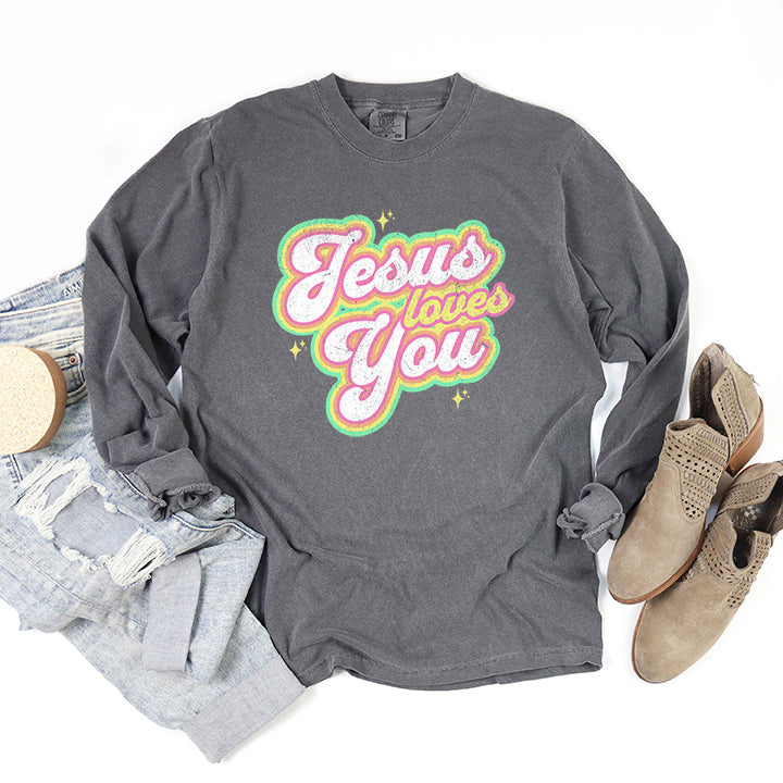 Jesus Loves You Stars | Garment Dyed Long Sleeve