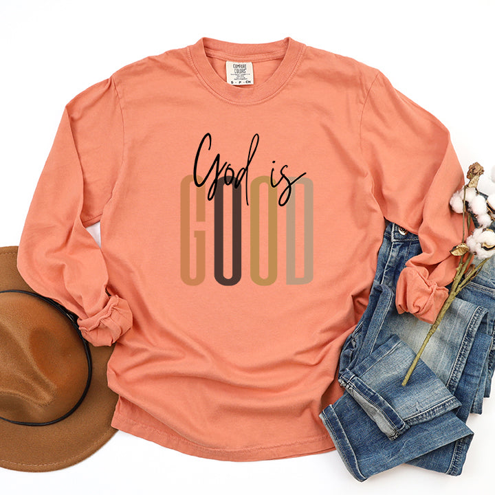 God Is Good Cursive | Garment Dyed Long Sleeve