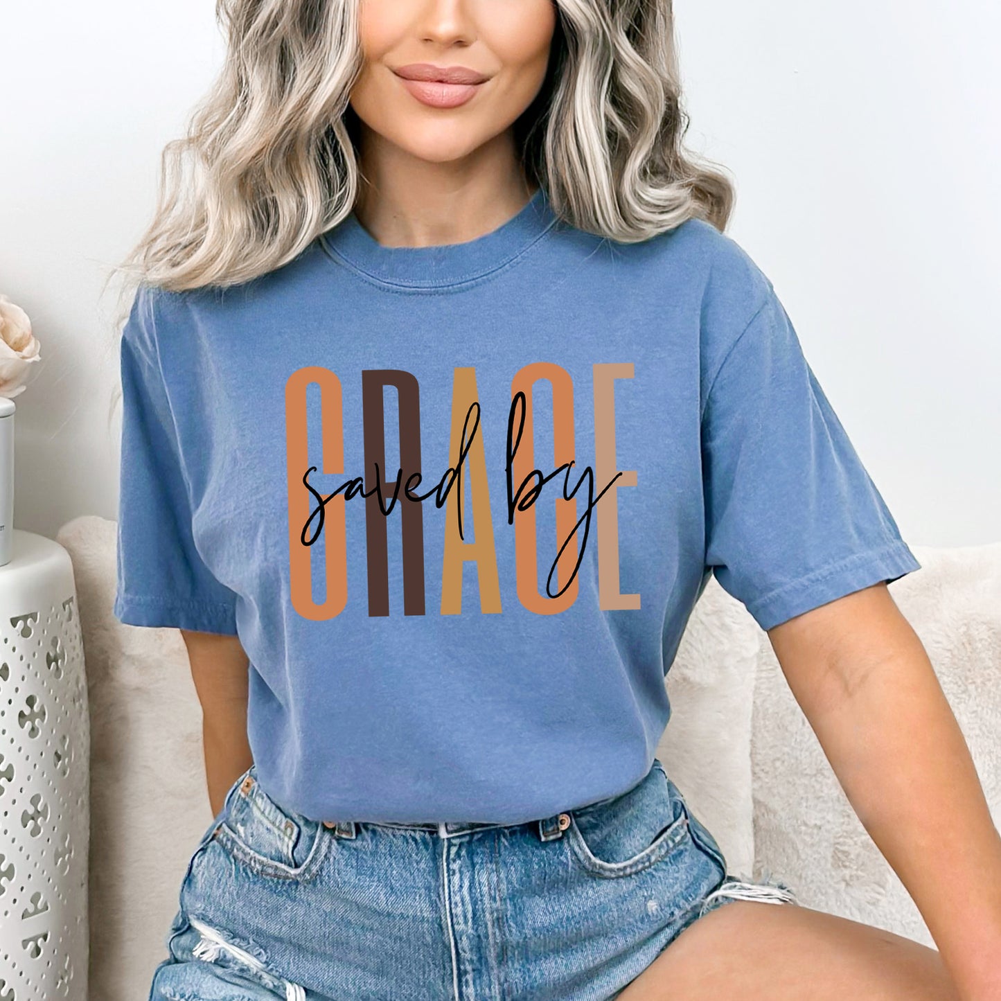 Saved By Grace Cursive | Garment Dyed Tee