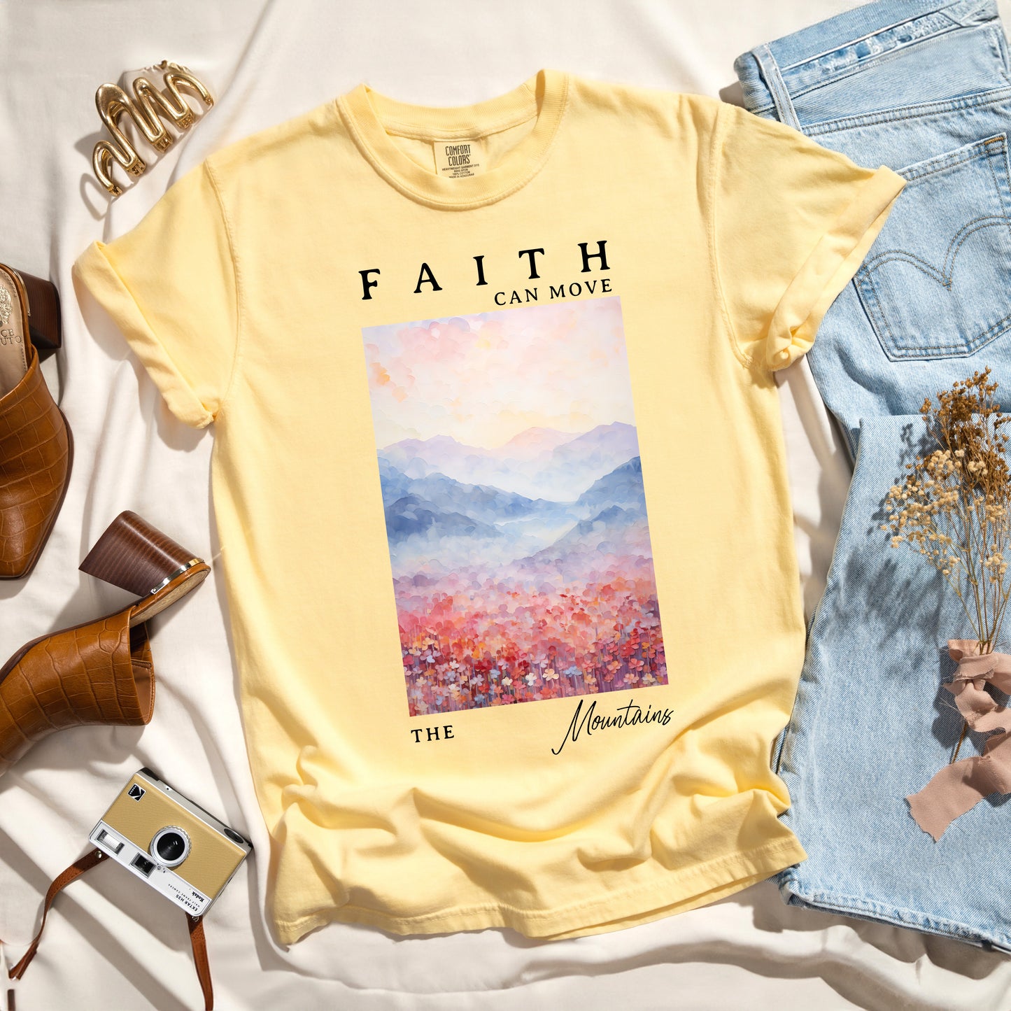 Faith Can Move Watercolor | Garment Dyed Tee