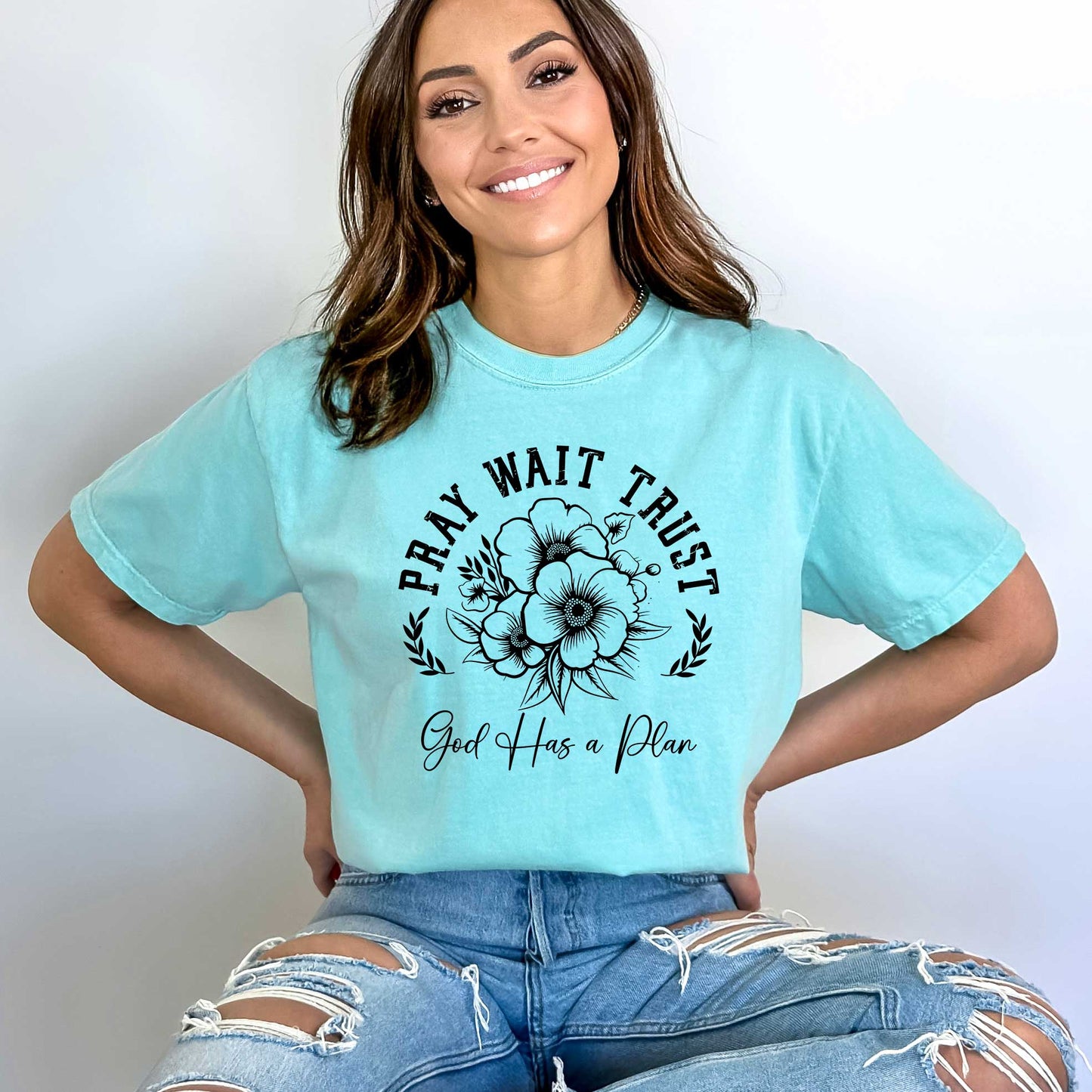Pray Wait Trust Flowers | Garment Dyed Tee