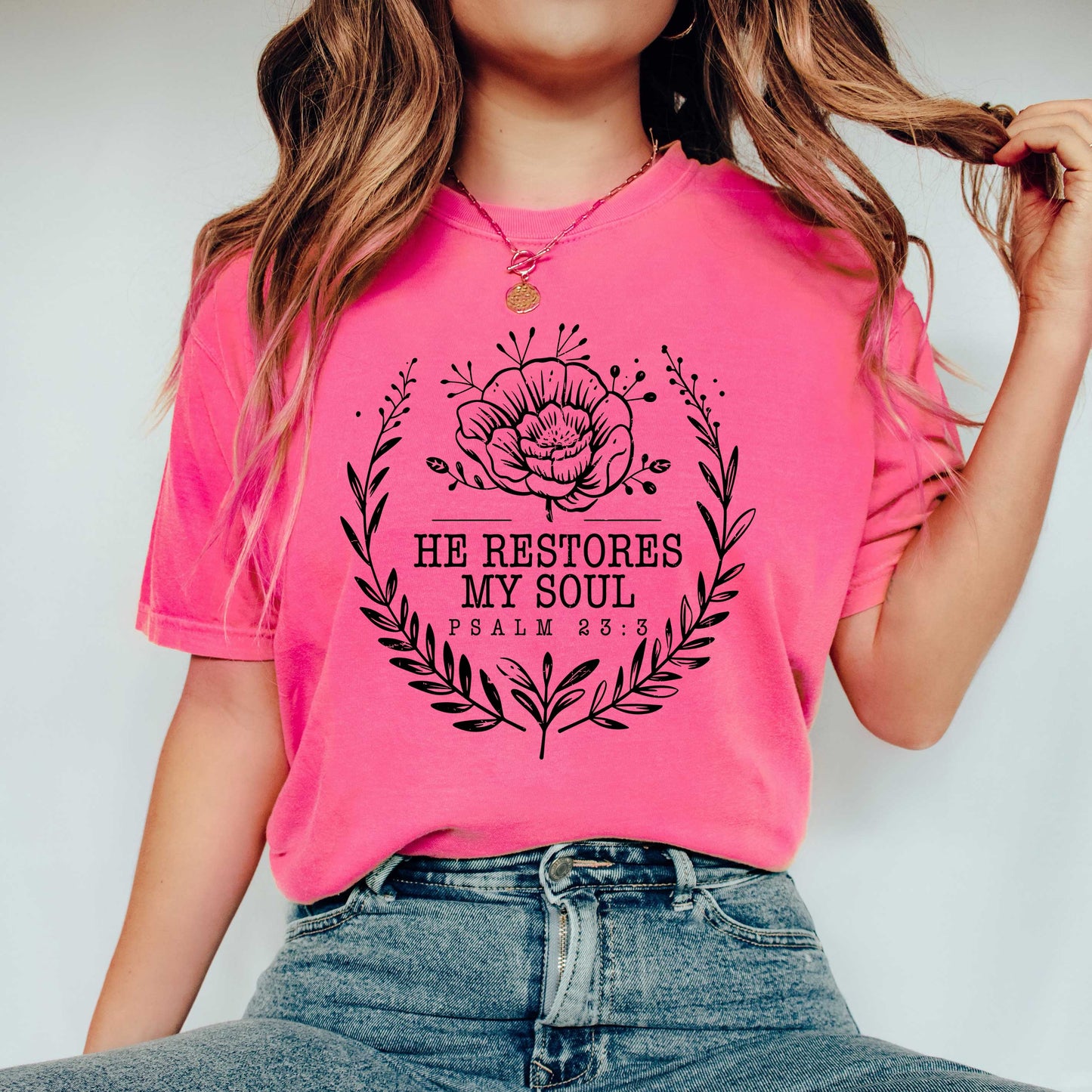 He Restores My Soul Distressed | Garment Dyed Tee