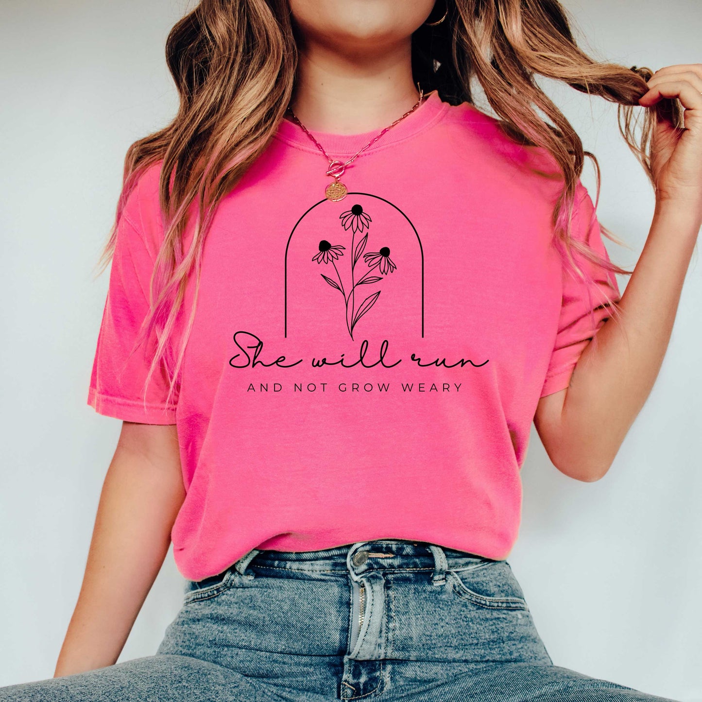 She Will Run Flowers | Garment Dyed Tee