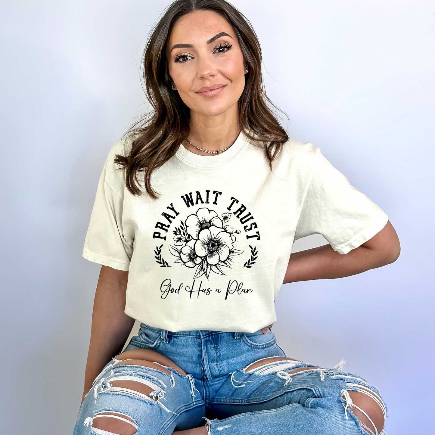 Pray Wait Trust Flowers | Garment Dyed Tee