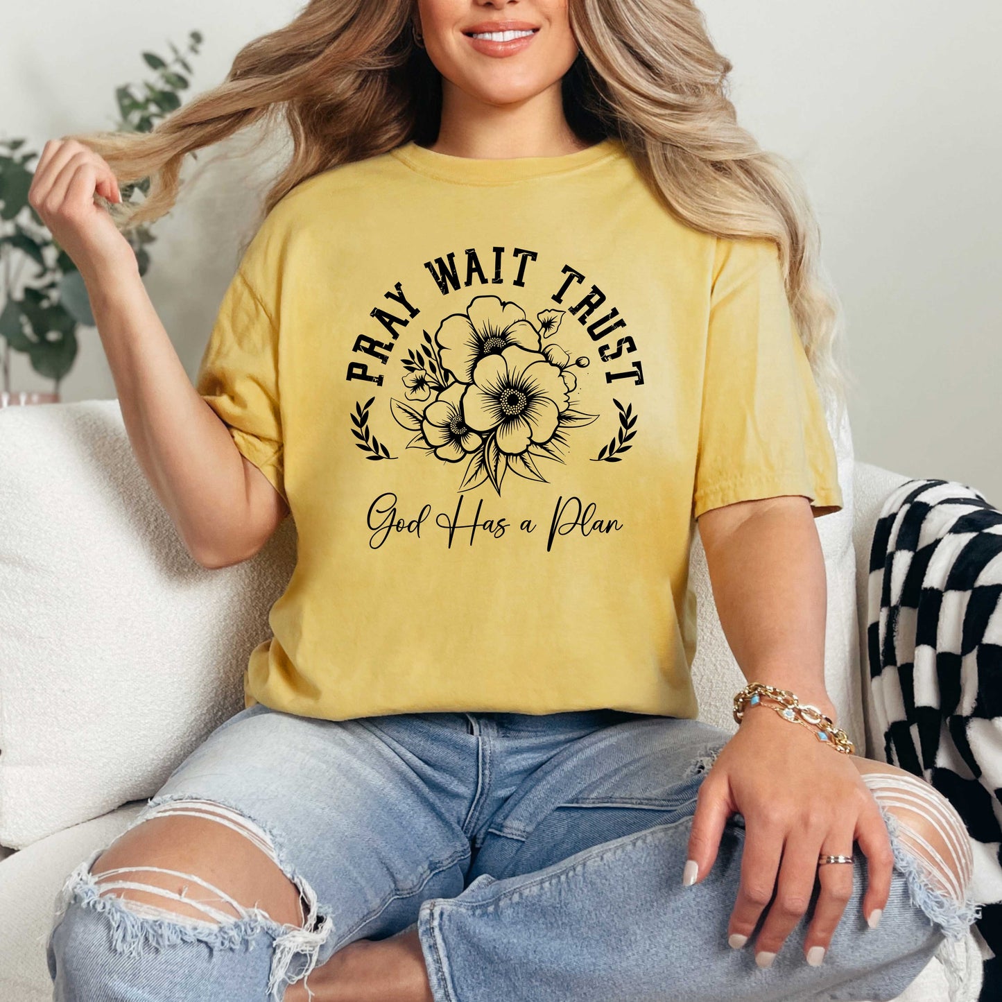 Pray Wait Trust Flowers | Garment Dyed Tee