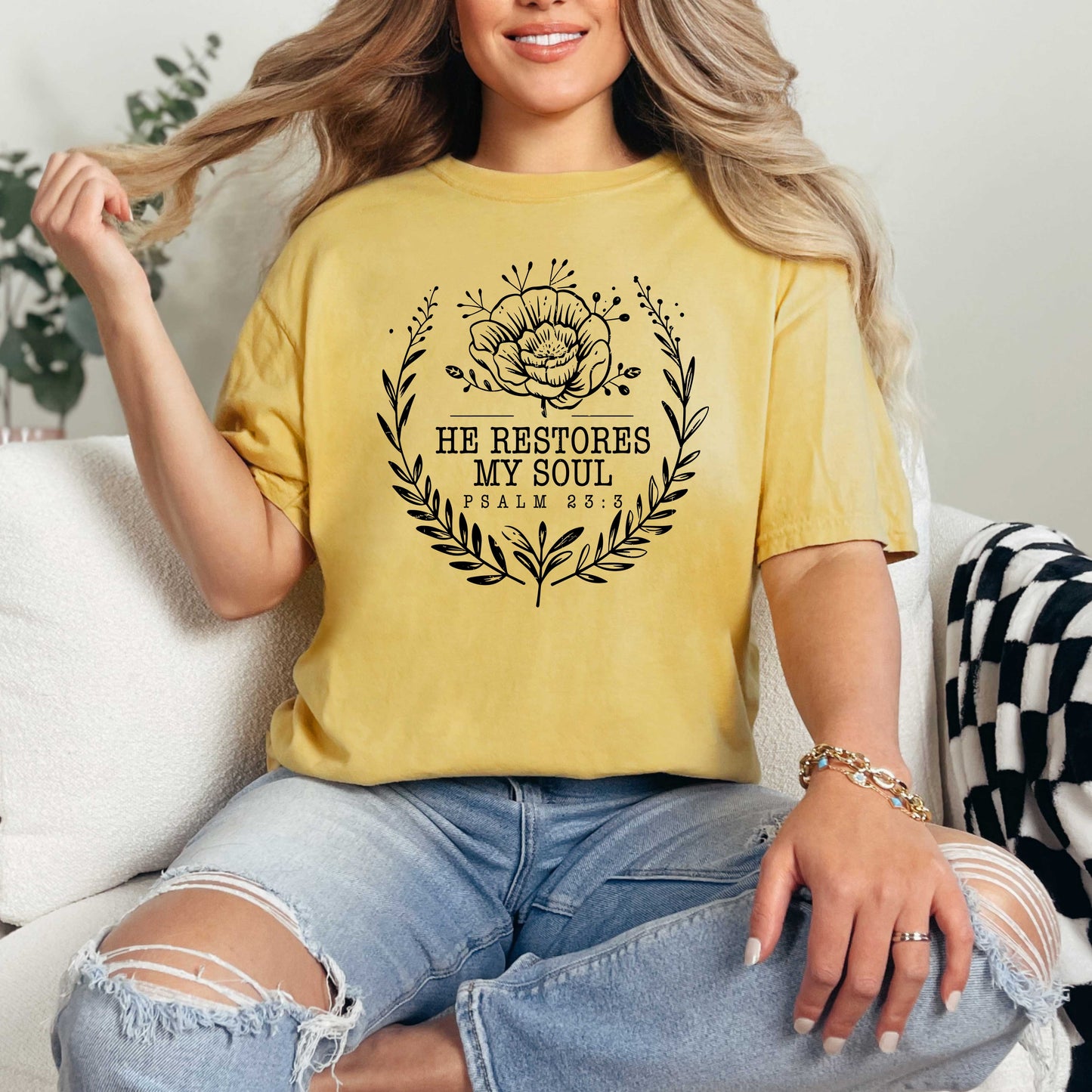 He Restores My Soul Distressed | Garment Dyed Tee