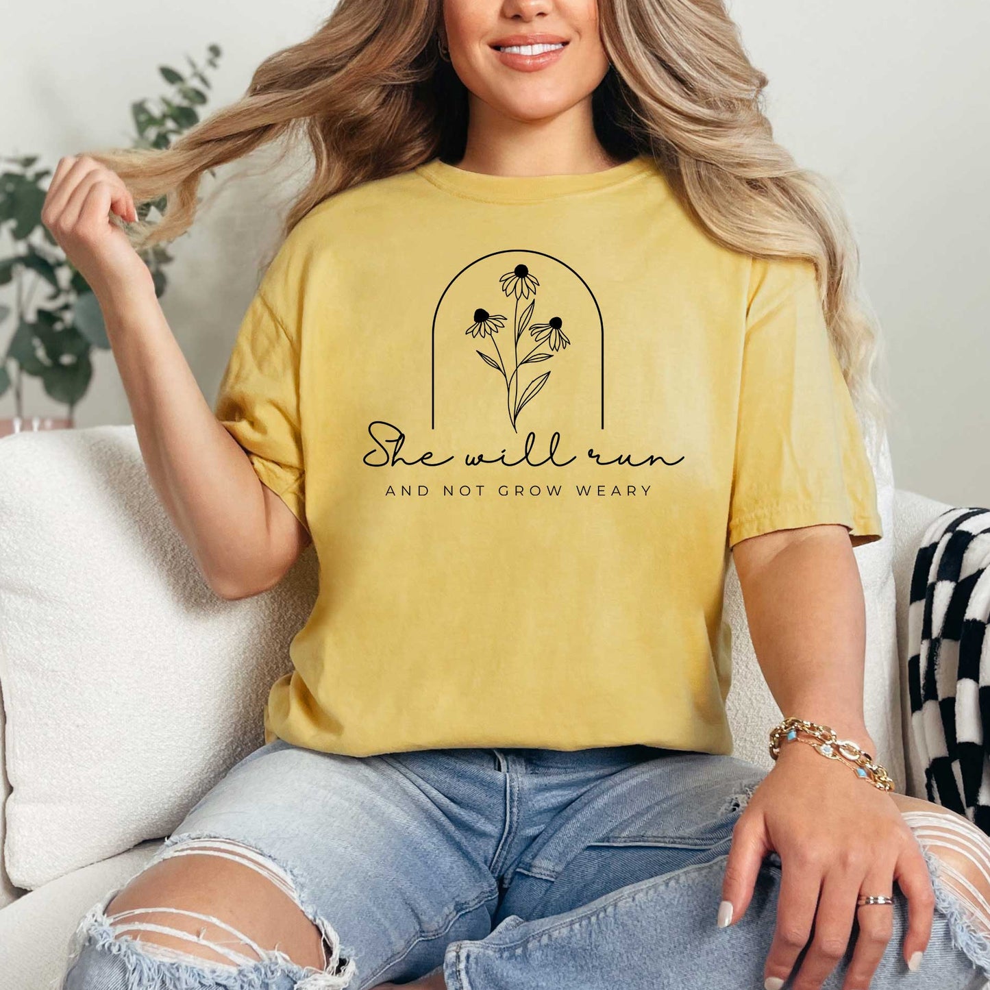 She Will Run Flowers | Garment Dyed Tee