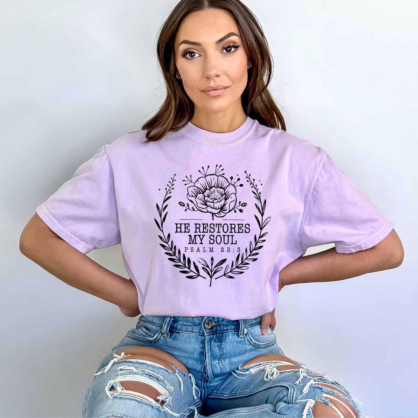 He Restores My Soul Distressed | Garment Dyed Tee