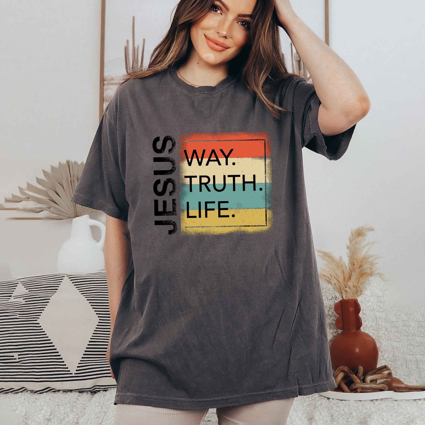 Jesus Way Truth Life Colorful | Garment Dyed Tee