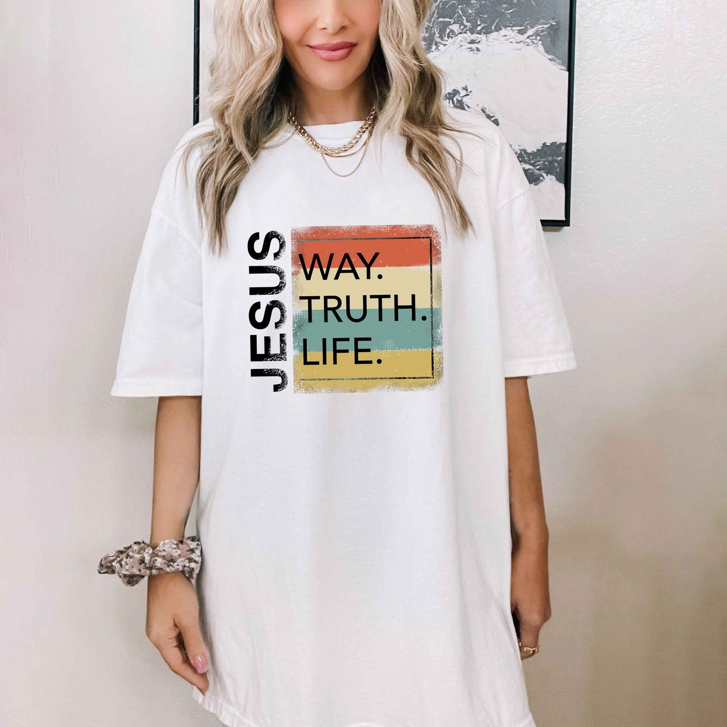 Jesus Way Truth Life Colorful | Garment Dyed Tee