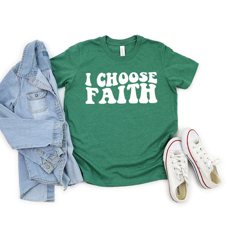 Retro I Choose Faith Wavy | Youth Short Sleeve Crew